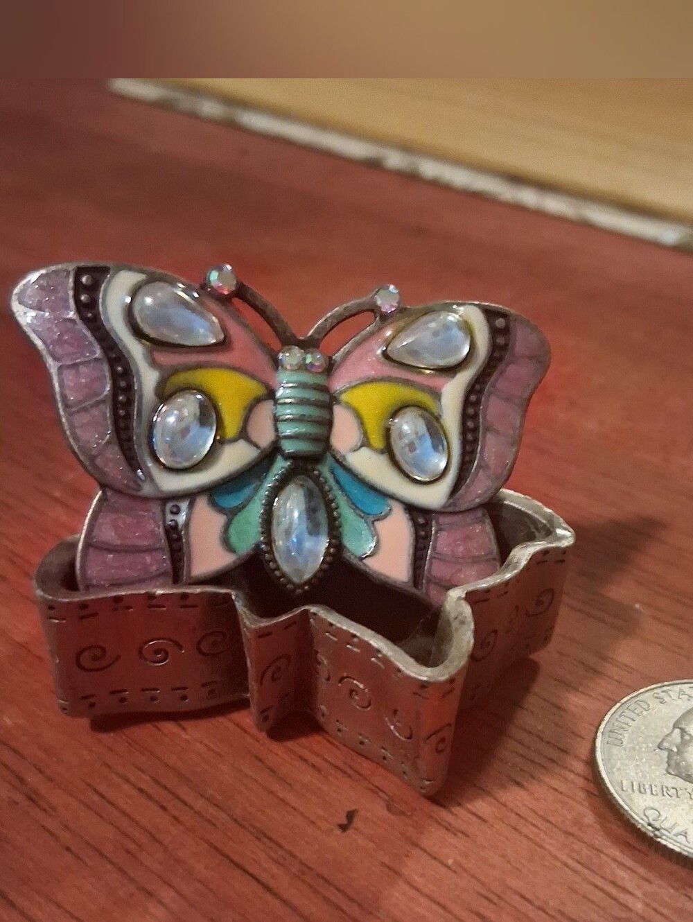 Butterfly Enamel Trinket Box - Pink Multicolor